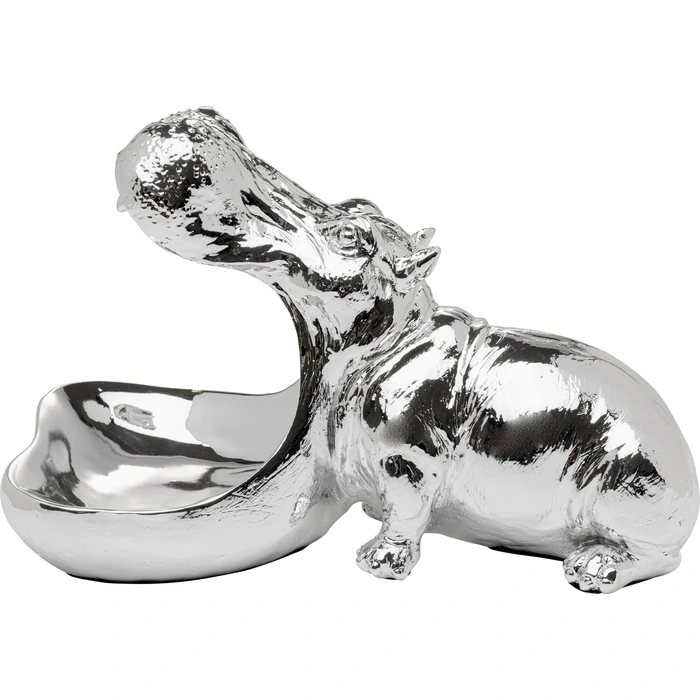 Dekorationsfigur Hungry Hippo silver, 17 cm, mått 17 x 14 x 27 cm, sedd från sidan