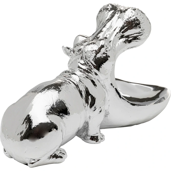 Dekorationsfigur Hungry Hippo silver, 17 cm, mått 17 x 14 x 27 cm, sedd bakifrån