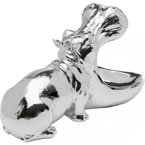 Dekorationsfigur Hungry Hippo silver, 17 cm, mått 17 x 14 x 27 cm, sedd bakifrån