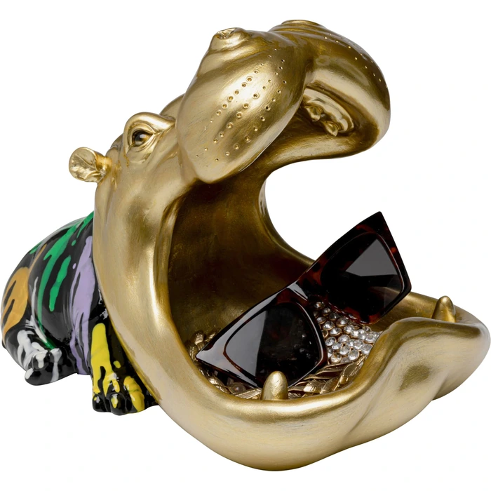 Dekorationsfigur Hungry Hippo guld, 31 cm, Flerfärgad/Guld, mått 21.5 x 30.5 x 21.5 cm, placerad i rumsmiljö