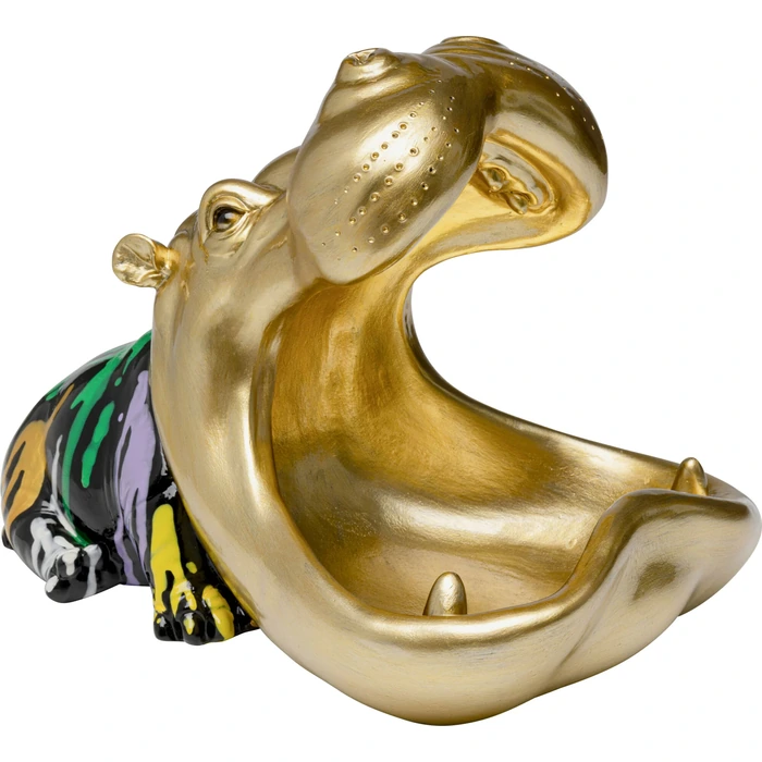 Dekorationsfigur Hungry Hippo guld, 31 cm, Flerfärgad/Guld, mått 21.5 x 30.5 x 21.5 cm, sedd från sidan