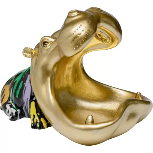 Dekorationsfigur Hungry Hippo guld, 31 cm, Flerfärgad/Guld, mått 21.5 x 30.5 x 21.5 cm, sedd från sidan