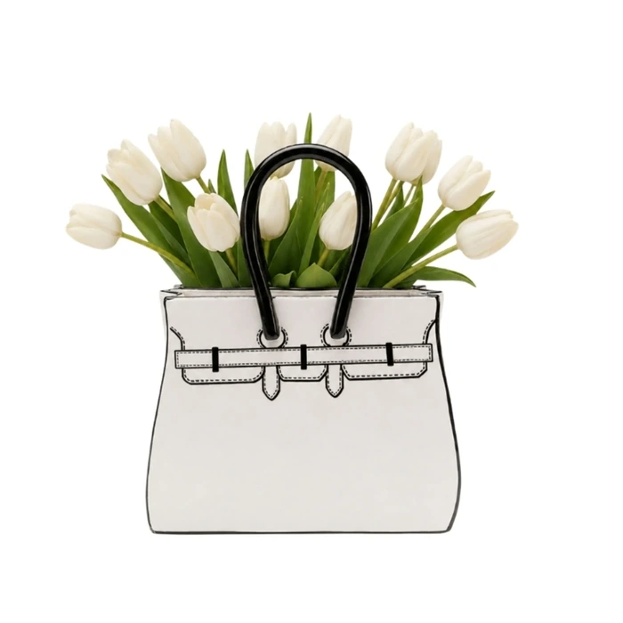 Vas Favola Bag vit, 31 cm, Vit/Svart, mått 31 cm, sedd framifrån