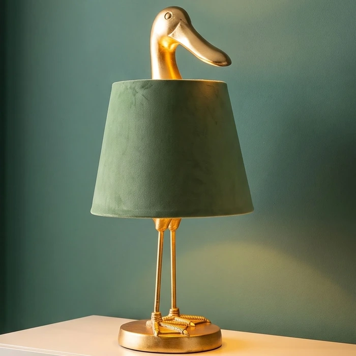 Bordslampa Duck med anka, 61 cm, Guld/Grön, mått 61 cm, placerad i rumsmiljö