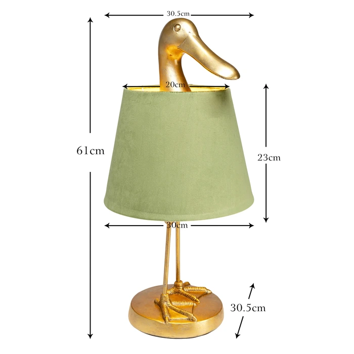 Bordslampa Duck med anka, 61 cm, Guld/Grön, mått 61 cm, med fokus på konstruktion och utförande