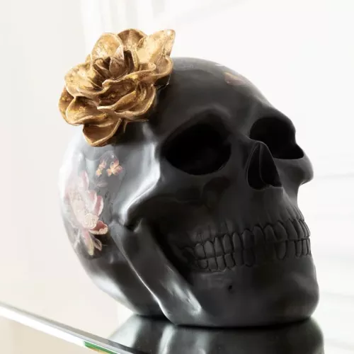 Dekor Döskalle - Blomster Svart