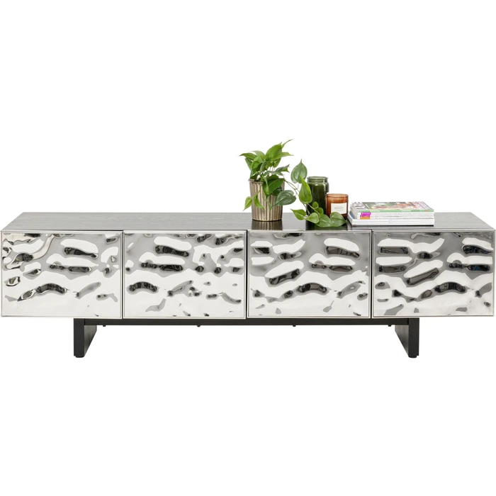 TV-bänk Caldera svart och silver, 180 cm, Svart/Silver, mått 45 x 180 x 40 cm, sedd framifrån