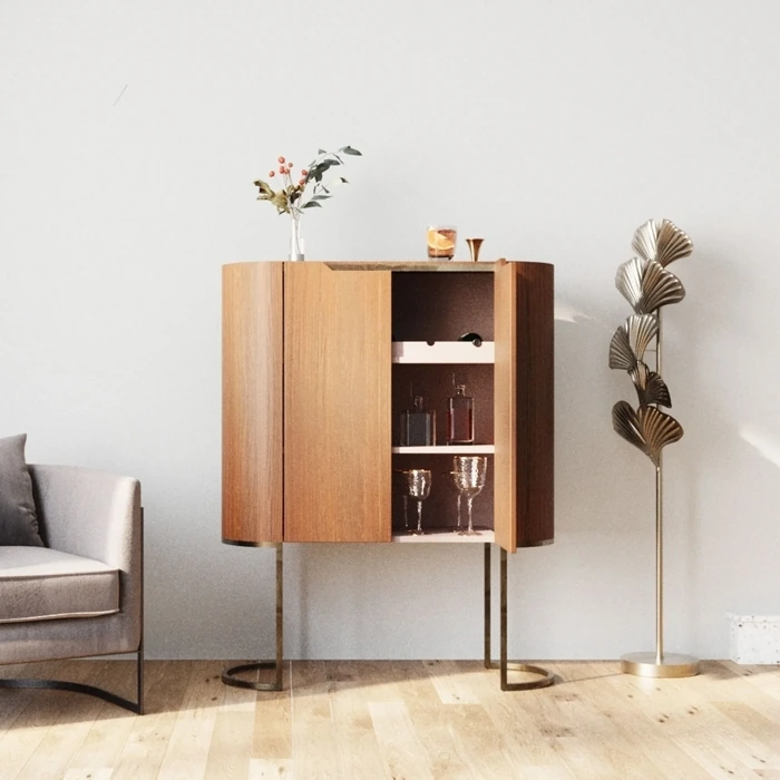 Barskåp valnöt/glas 115×142 cm