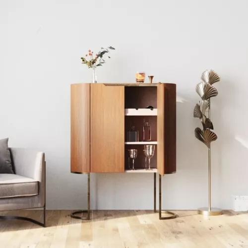 Barskåp valnöt/glas 115×142 cm