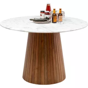 Matbord – Vit marmor/Trä, Ø115 cm