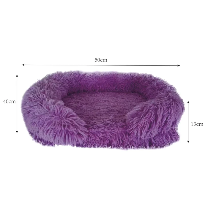 Hund- och kattbädd Fluffy lila, mått 13 x 50 x 40 cm, med fokus på konstruktion och utförande