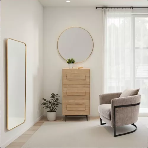 Väggspegel mässingsram 200×70 cm