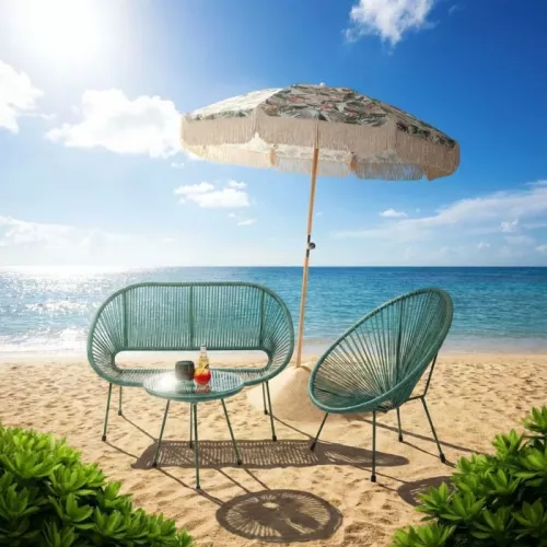 Parasoll Hawaii Leaf beige/grön Ø200 cm