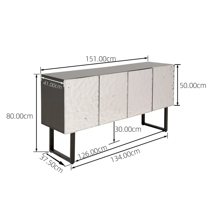 Sideboard Carino, 151 x 80 cm, Silver/Svart, mått 80 x 151 x 41 cm, med fokus på konstruktion och utförande