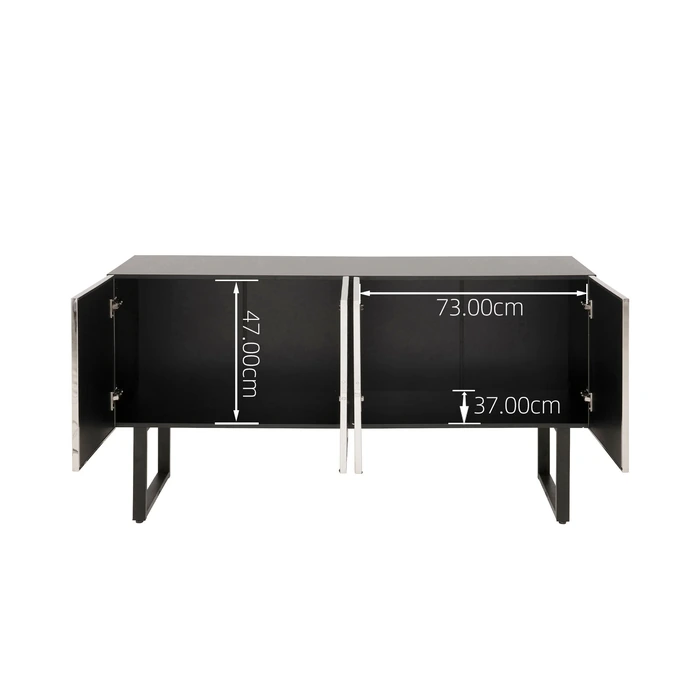 Sideboard Carino, 151 x 80 cm, Silver/Svart, mått 80 x 151 x 41 cm, sedd framifrån