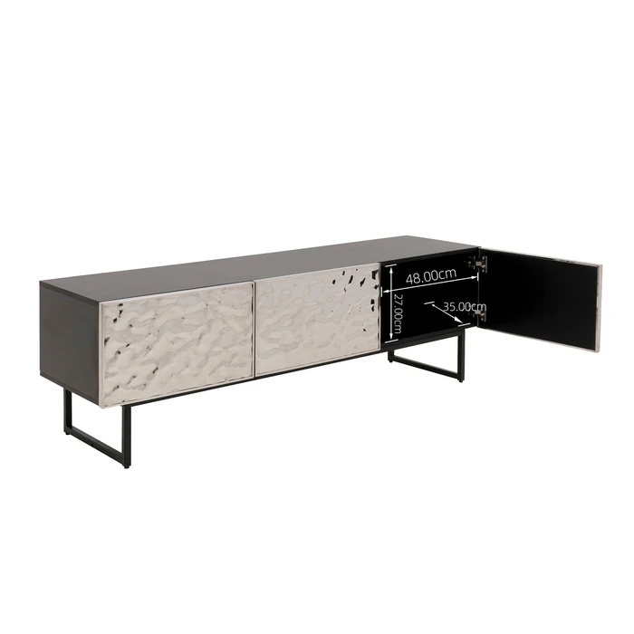 TV-bänk Carino, 150 x 50 cm, Silver/Svart, mått 50 x 151 x 39 cm, sedd från vänster sida