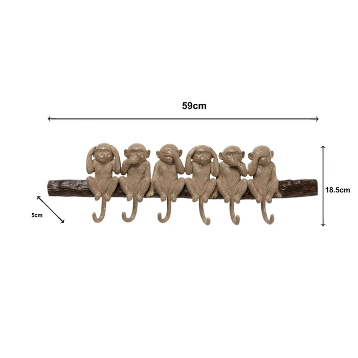 Klädhängare Six Monkeys brun, 59 cm, mått 18.5 x 59 x 5 cm, med fokus på material och ytstruktur