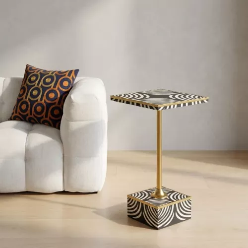 Sidobord Zebra svartvitt och guld, 25×25 cm