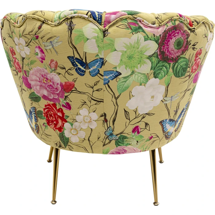 Fåtölj Water Lily Gold Flower Fever gul, mått 45 cm, sedd bakifrån