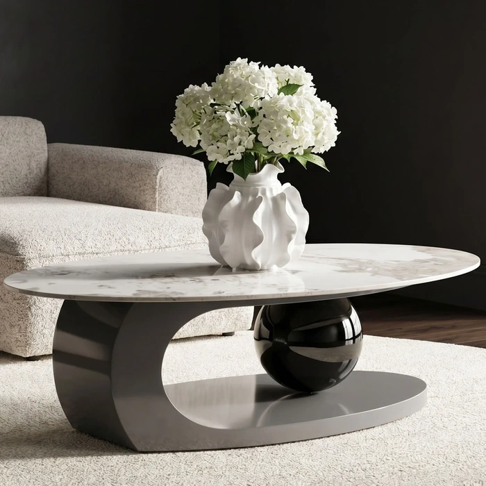 Soffbord Sphere Uno, 120 x 70 cm, Grå/Beige, mått 70 cm, placerad i rumsmiljö