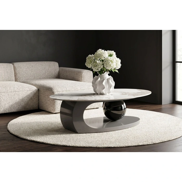 Soffbord Sphere Uno, 120 x 70 cm, Grå/Beige, mått 70 cm, placerad i rumsmiljö