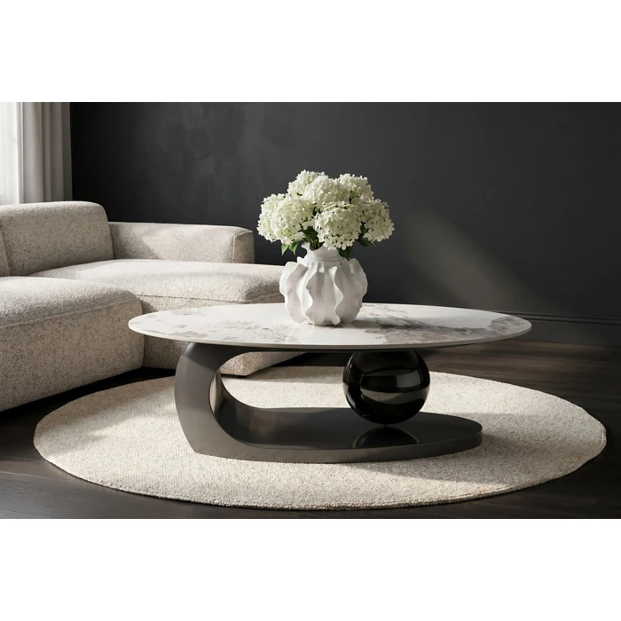 Soffbord Sphere Uno, 120 x 70 cm, Grå/Beige, mått 70 cm, placerad i rumsmiljö