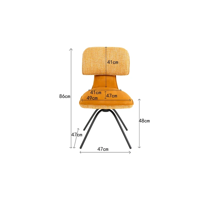 Snurrstol Helli gul, mått 49 cm, med fokus på konstruktion och utförande