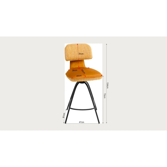 Barstol Helli gul, mått 73 cm, med fokus på konstruktion och utförande
