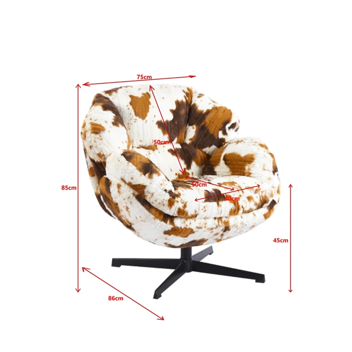 Snurrfåtölj Cutie Cow, Vit/Brun, mått 46 cm, med fokus på konstruktion och utförande
