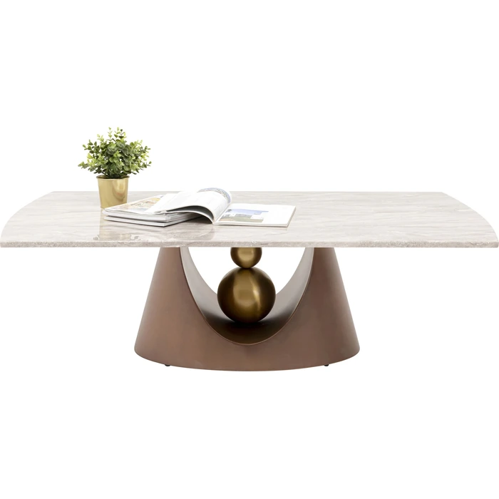 Soffbord Geraldo i marmor, 140 x 80 cm, Guld/Brun/Grå, mått 80 cm, sedd framifrån