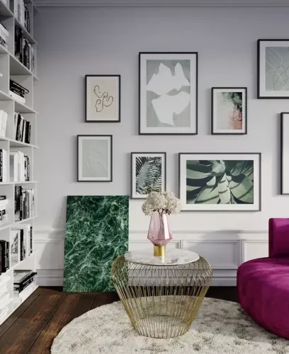 Soffbord Stråle - Mässing/Marmor, Ø42cm