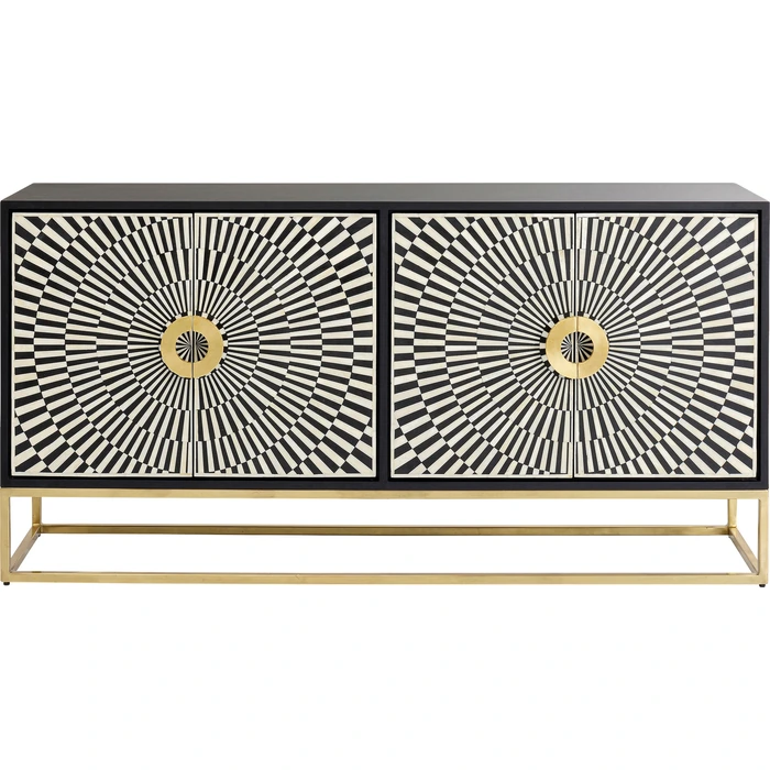 Sideboard Electro svart/mässing, 4 dörrar