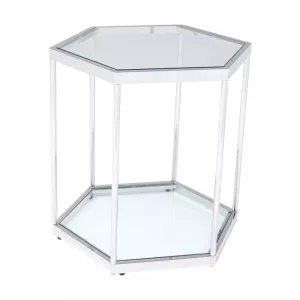 Sidobord Hexagonal Comb - Silver/Glas, 55cm