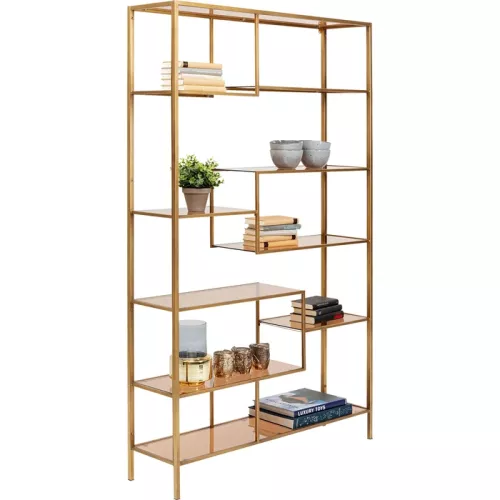 Bokhylla guld/glas 115x195 cm