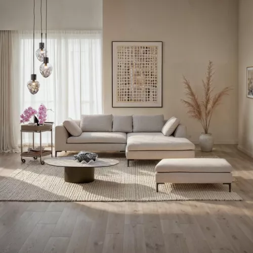 Hörnsoffa Gianni creme höger 290 × 167 cm, Offwhite, mått 167 cm, miljöbild