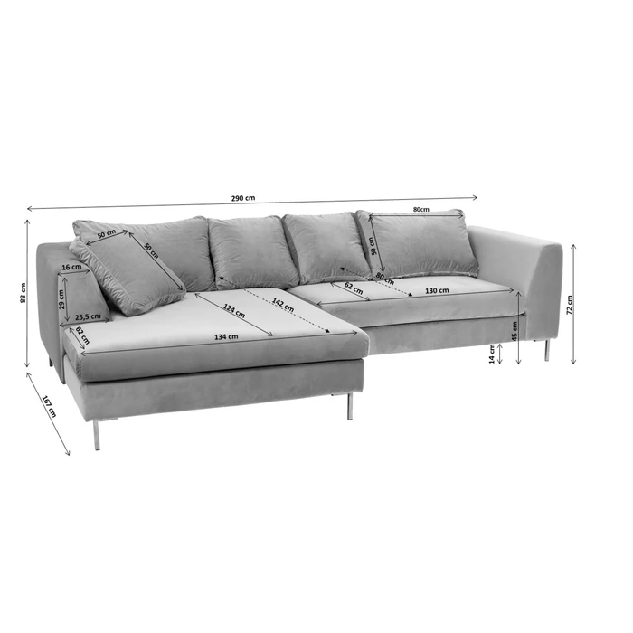 Hörnsoffa Gianni creme vänster 290 × 167 cm, Offwhite, mått 167 cm, med fokus på produktens funktion