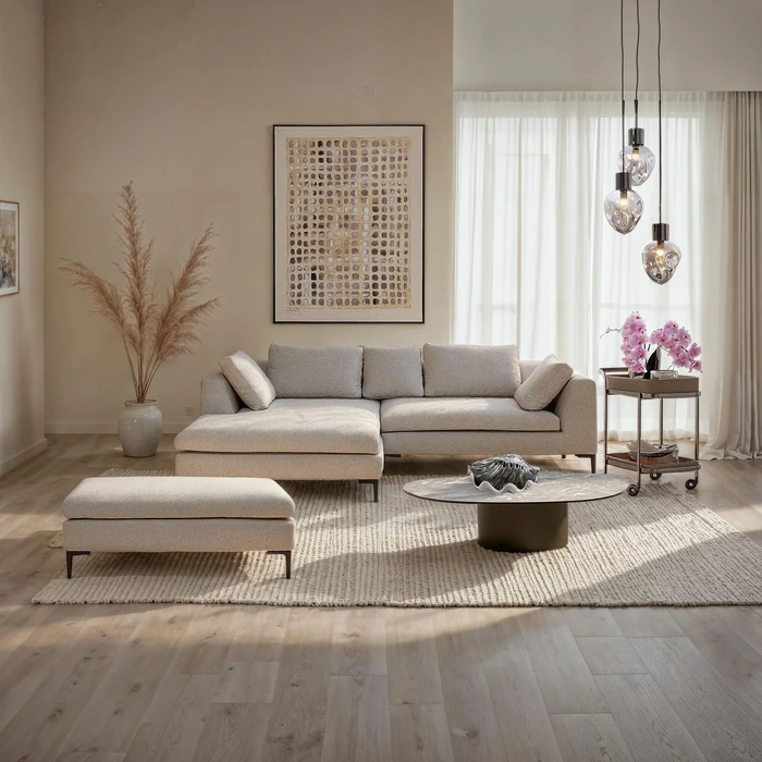Hörnsoffa Gianni creme vänster 290 × 167 cm, Offwhite, mått 167 cm, med fokus på form och design
