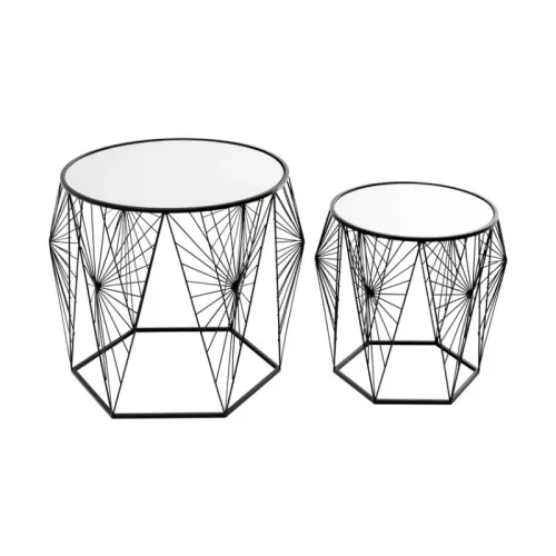 Sidobord Cobweb - Glas Svart, 2 st bord (set)