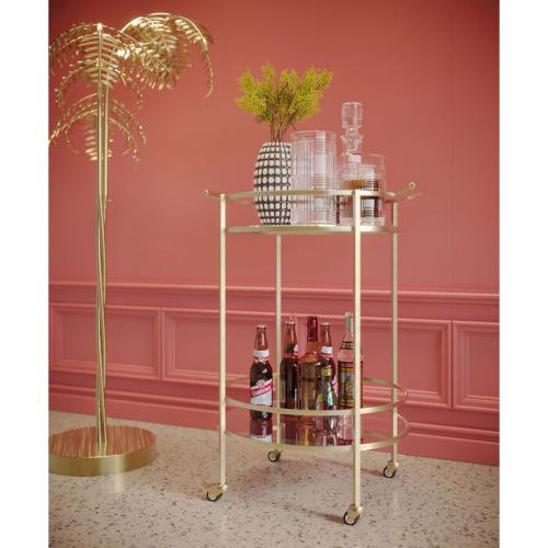 Drinkvagn Emilia Rund - Guld/ Spegelglas