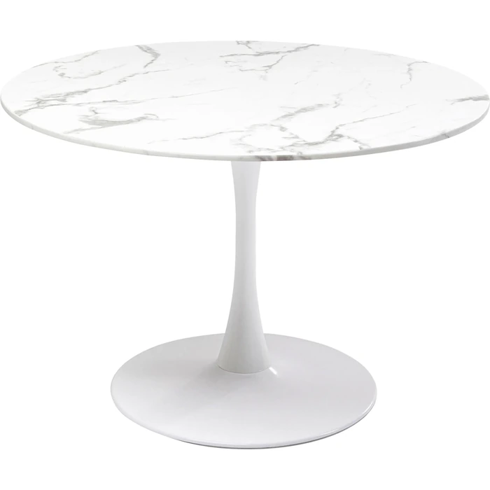 Bord Veneto - Runt Matbord Vit Marmor/Vit Ø110cm