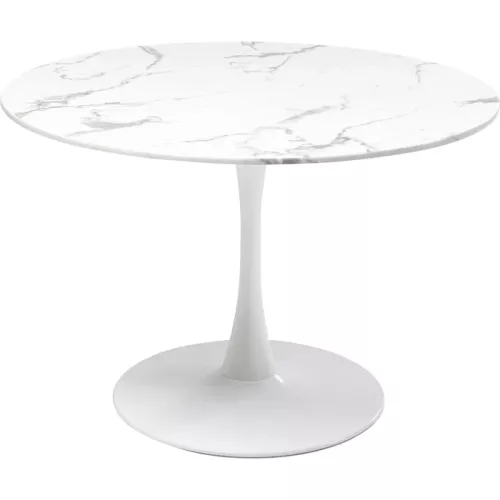 Bord Veneto - Runt Matbord Vit Marmor/Vit Ø110cm