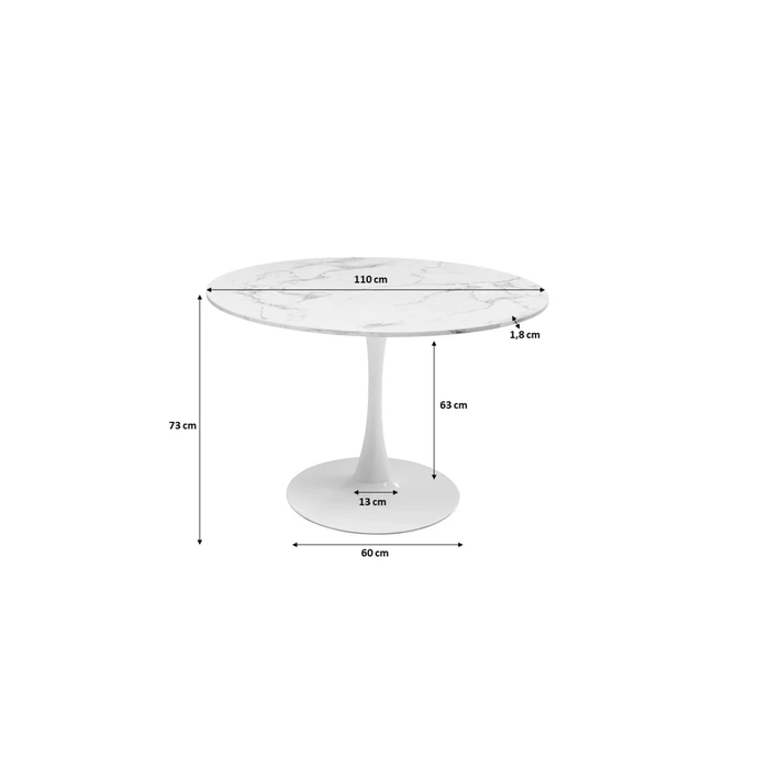 Bord Veneto - Runt Matbord Vit Marmor/Vit Ø110cm