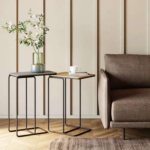 Sidobord 2-set metall mässing/svart