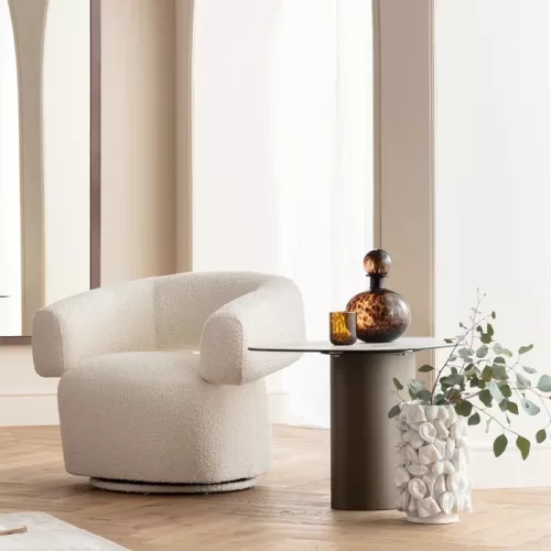Snurrfåtölj bouclé creme 87×76×71 cm