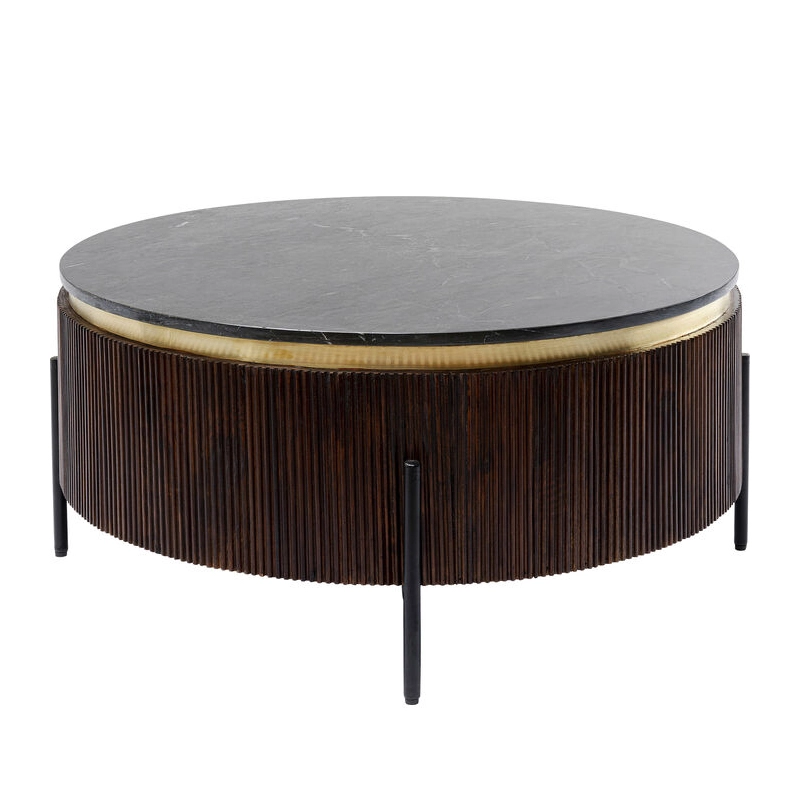 Soffbord Catrine - Trä/Marmor Ø90cm