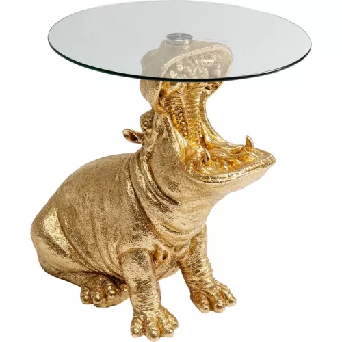Sidobord Sitting Hippo - Flodhäst, Guld, Ø48cm
