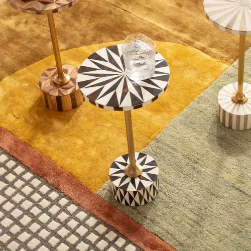 Sidobord Fun Geometry - Mörkbrun/Vit Ø40cm