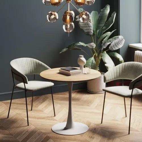 Bord Schickeria Ø80cm - Ek Faner/Vit Trumpetfot