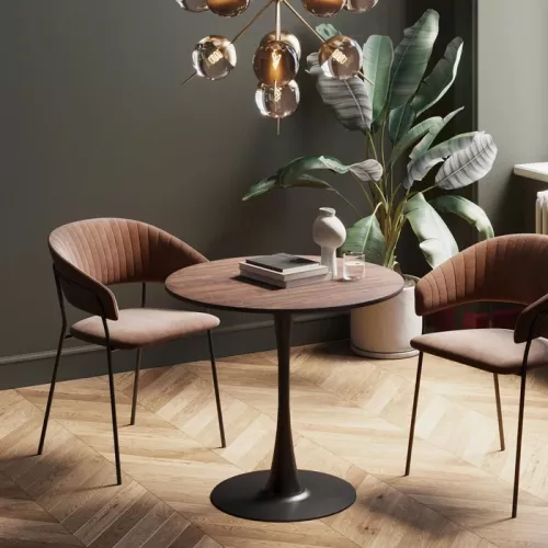 Bord Schickeria Ø80cm - Valnöt Faner/Svart Trumpetfot