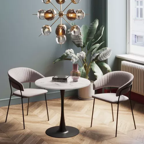 Matbord Stockholm - Vit Marmor/Svart Ø80cm